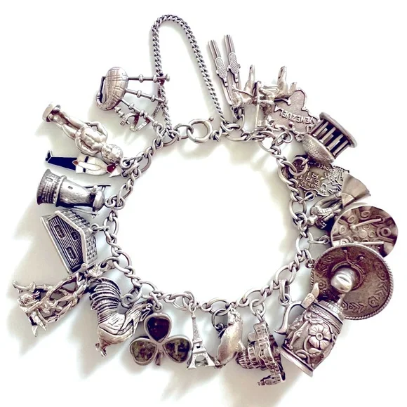 STERLING SILVER VTG Charm Bracelet - Picture 1 of 6